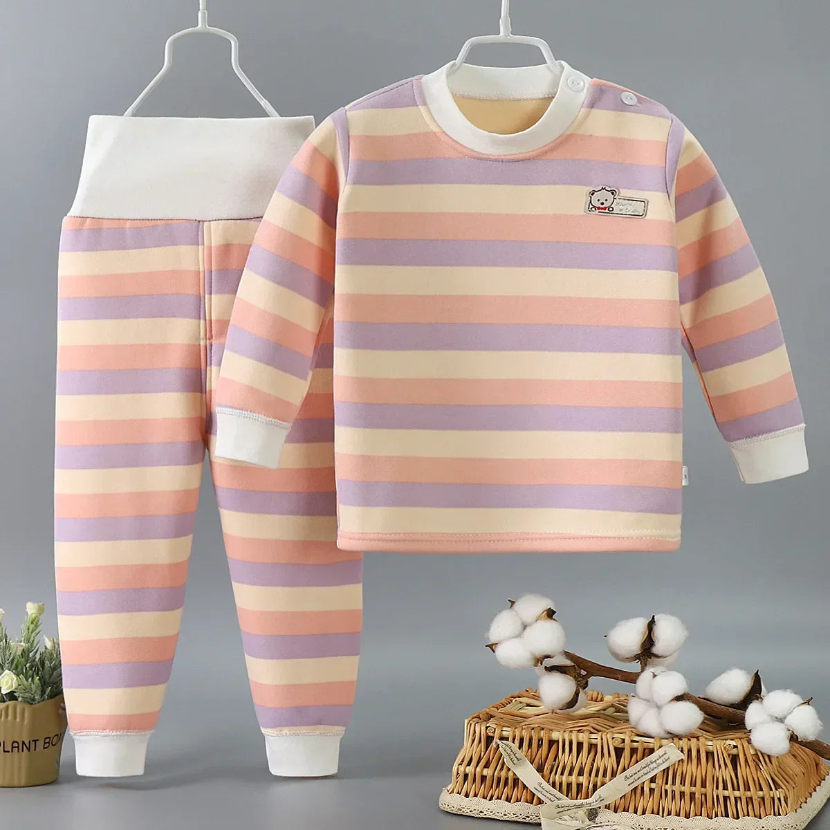 Thicken Warm Plush Children Sets Kids Clothes Boy Girl Underwear Suits Autumn Winter Children Clothinng Tops Hight Waist Pants