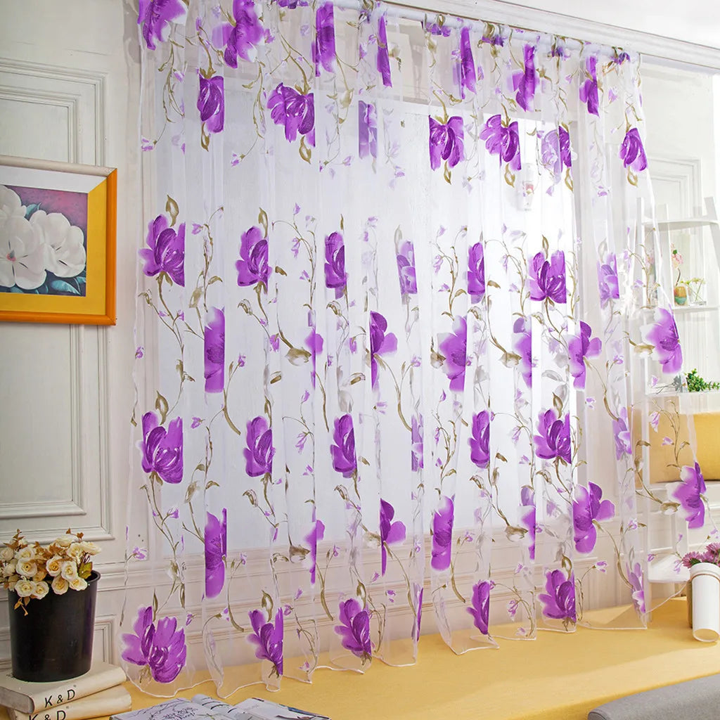 Floral Tulle Curtains For Living Room, White Sheer Curtains For Bedroom, Short Kitchen Window Curtains.