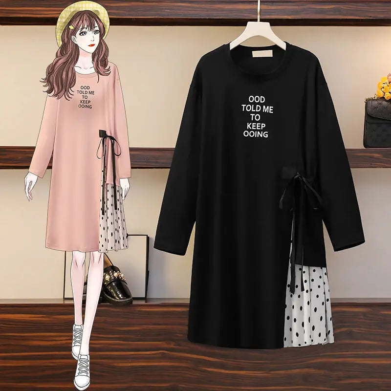 Oversized women's spring, autumn and winter clothes, polka dots, long sleeved bottoms, fashionable tops and dresses