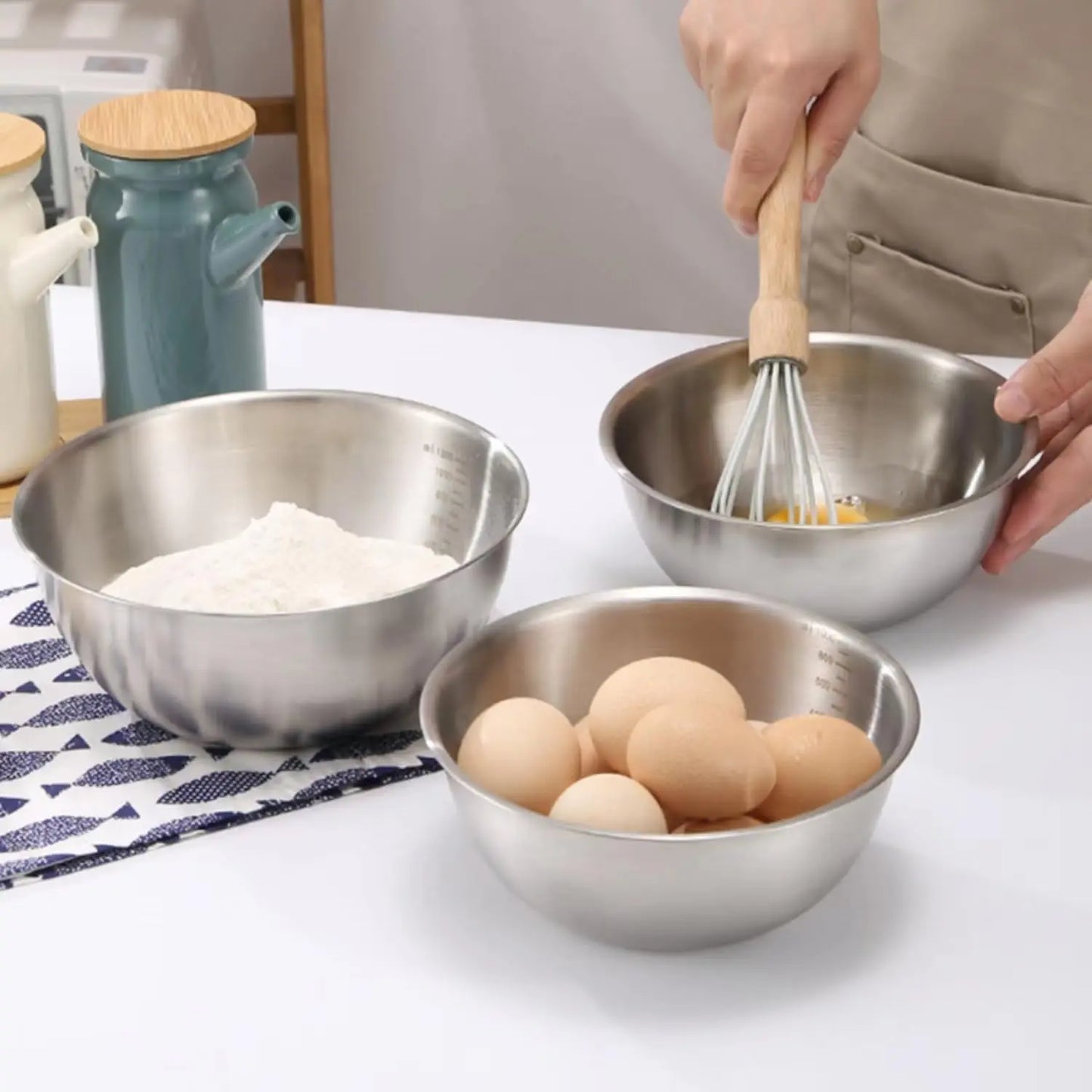 3Pcs Stainless Steel Mixing Bowl Baking Egg Beating Basin Fruit Vegetable Washing Bowl Salad Food Stirring Cooking Container