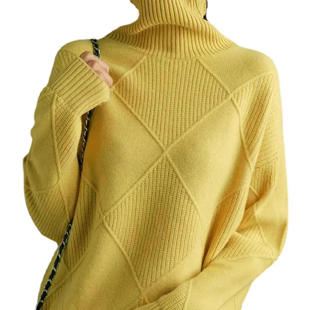 Turtleneck Sweater Long Sleeve High Neck Winter Sweater Warm Turtleneck Sweaters Knitted Loose Women Pullover Sweater Jumper
