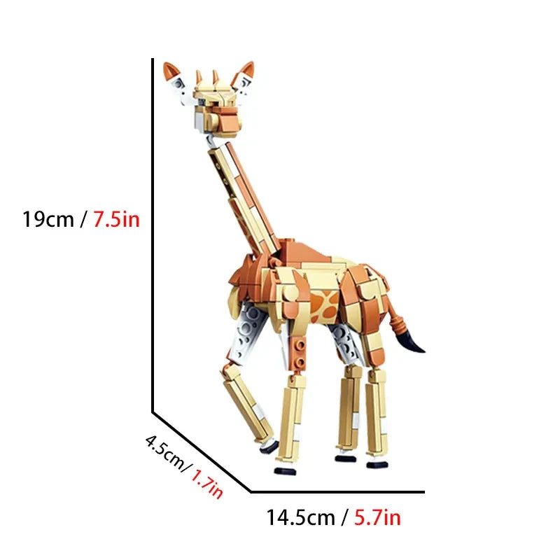 Creative Animal Models MOC Building Blocks Giraffe Lion Wolf Children DIY Assembled Brick Toys for Boy Birthday Christmas Gifts