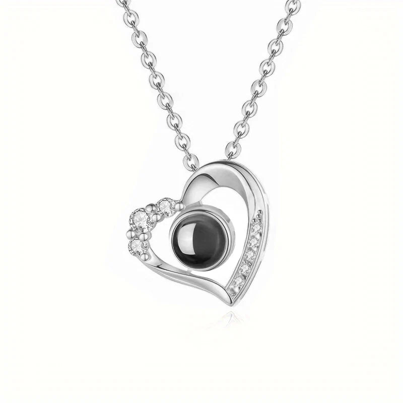 Love Heart Necklace 100 Languages I Love You Projection Pendant Jewelry For Mom Girlfriend Birthday Christmas Romantic Gifts