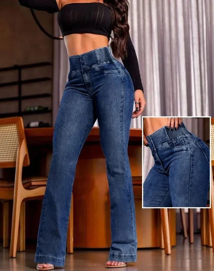 Y2K Autumn winter Jeans Elegant High Waist Button Front Casual Female Jeans Sexy  Fashion Back Shirred Trouser Bottom