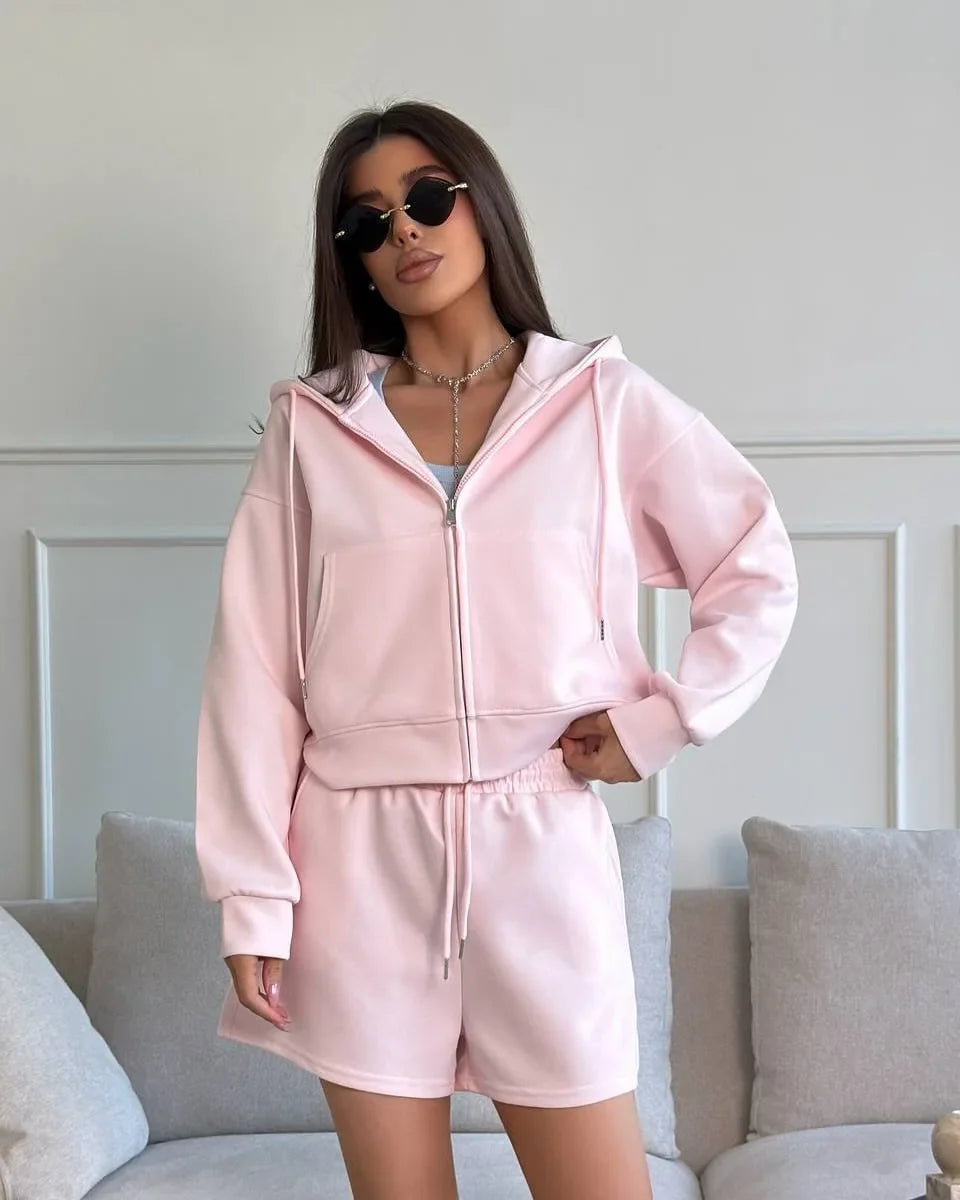 Womens Classic Hoodies and Short Suits Pants Tracksuits Sold Two 2 Piece Outfit Zip Up Sweatshirt Sporty Basic Casual Sweatsuits