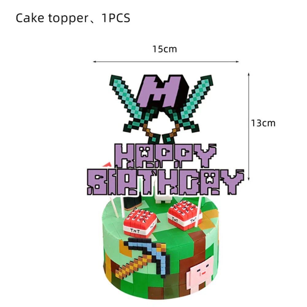 Miner Crafting Pixel Video Game Party Decor Disposable Tableware Cup Plate Tablecloth Balloon Baby Shower Kid Boy Party Supplies