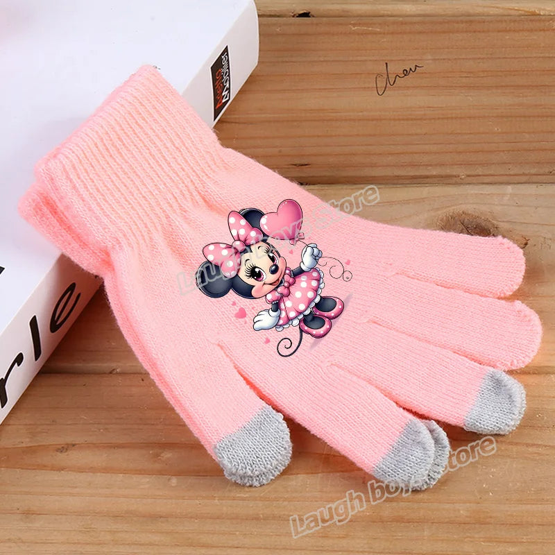 Disney Anime Glove Mickey Mouse Cartoon Five-finger Gloves Outdoor Sports High Quality Touch Screen Knit Mittens Kawaii Kid Gift