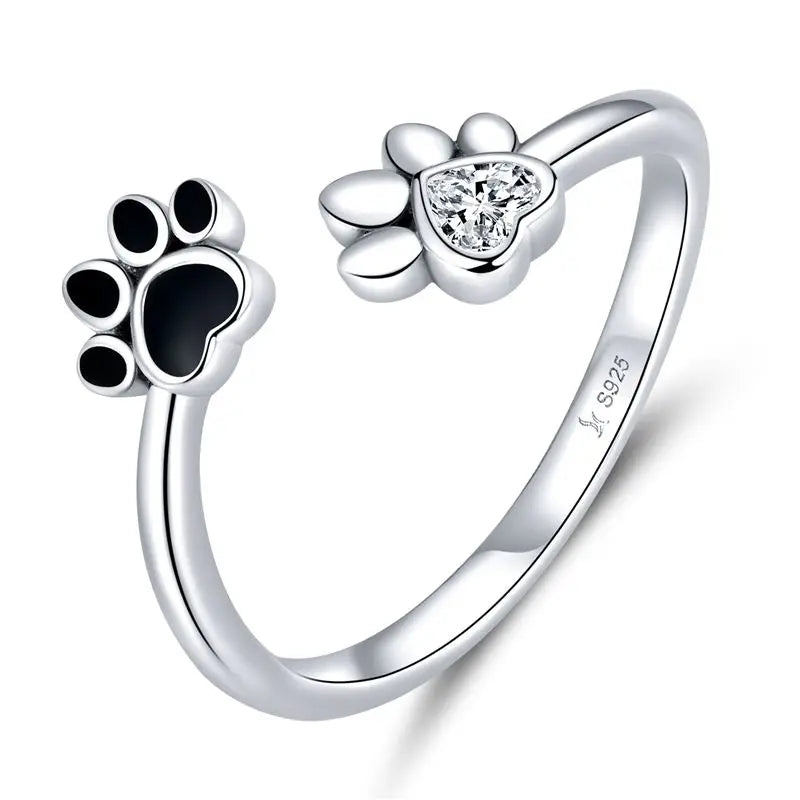WOSTU 925 Sterling Silver Cat Pet Adjustable Rings For Women Animal Dog Open Ring Family Daughter Birthday Jewelry Girl Gift