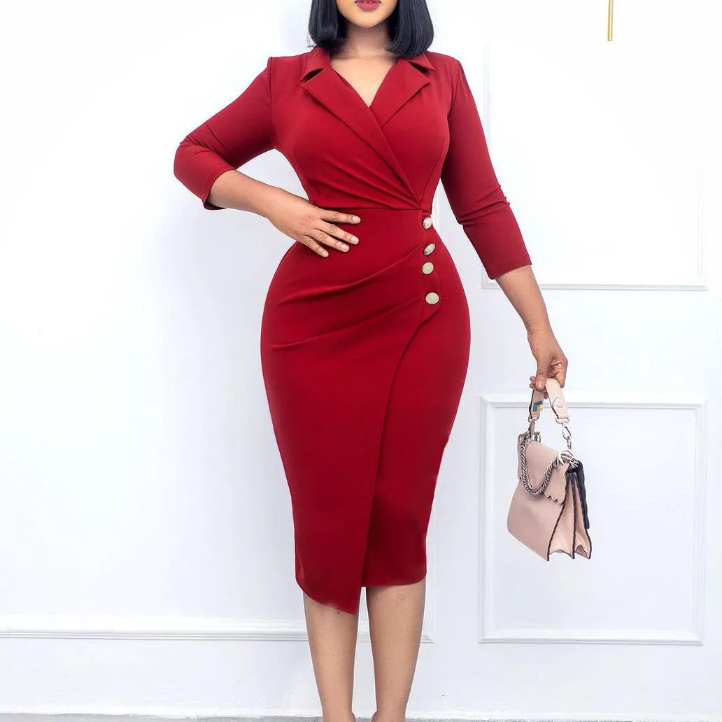 Suit collar button dress slim-fit women's dress