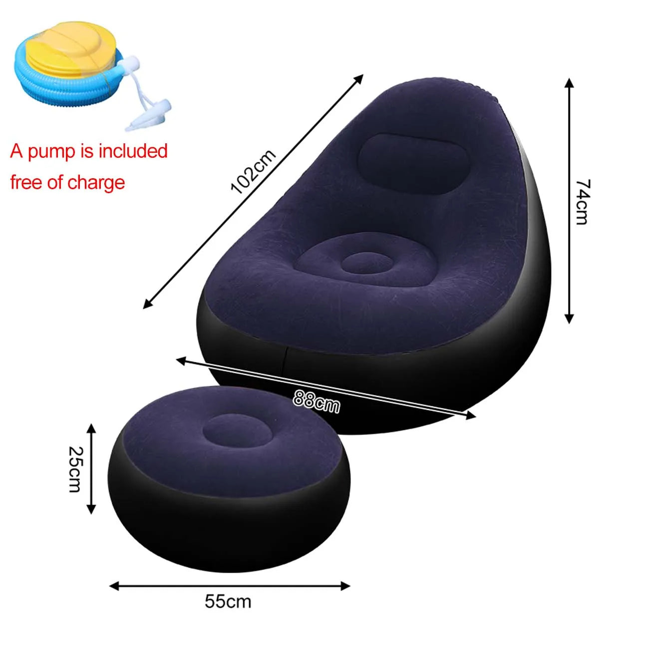 1PC nflatable Air Sofa Chair with Footrest, Portable Lounge Chair Set Soft Flocked Surface for Bedroom Dorm Living Room