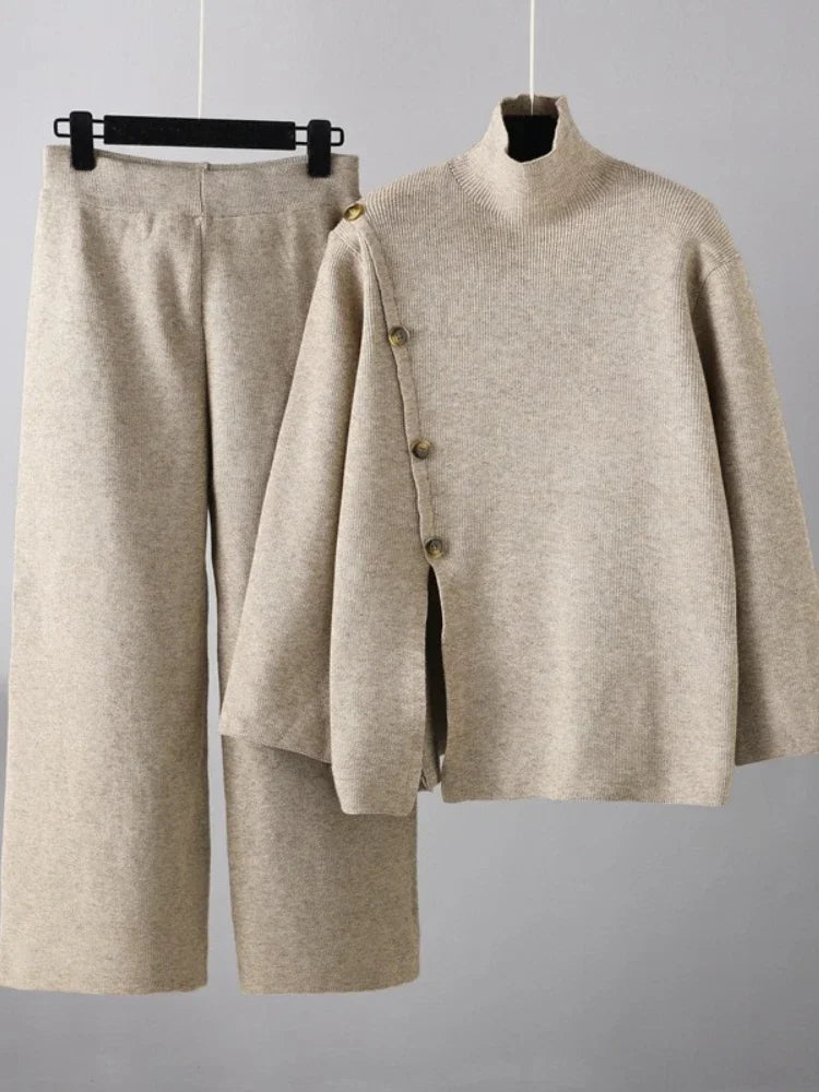 New Winter Autumn Sweater 2 Piece Sets Fashionable Knit Pant Sets Elegant Retro Pullover Two Piece Sets Womens Outfits Clothes