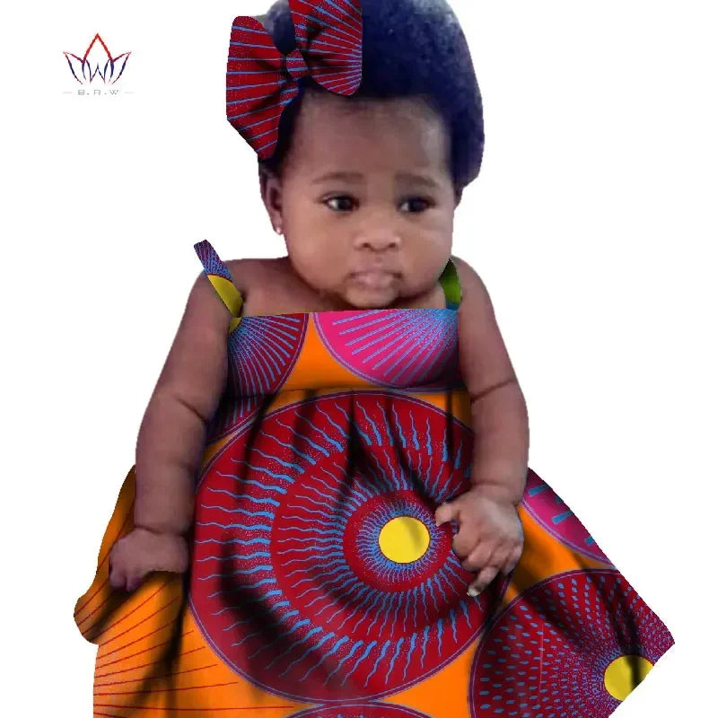 New African Dresses Baby Girl Batik Print Head Wrap Headband Bow Trendy Girl Fashion