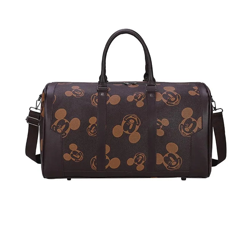 Disney New Mickey Luggage Bag PU Plaid Travel Bag Portable Baby Storage Waterproof Leisure Travel Large Capacity Travel Bag