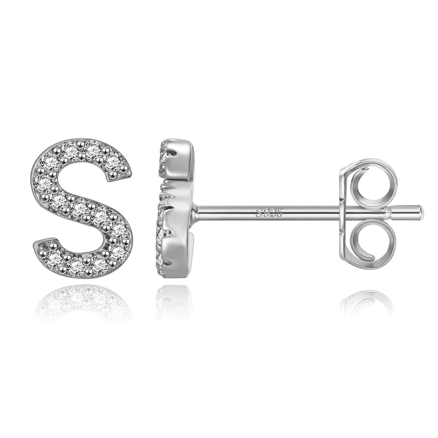 Simple Metal 925 Sterling Silver Ear Needle 26 Letters Small Earrings Zircon Exquisite Letter Earrings Cute Girls Jewelry Gifts