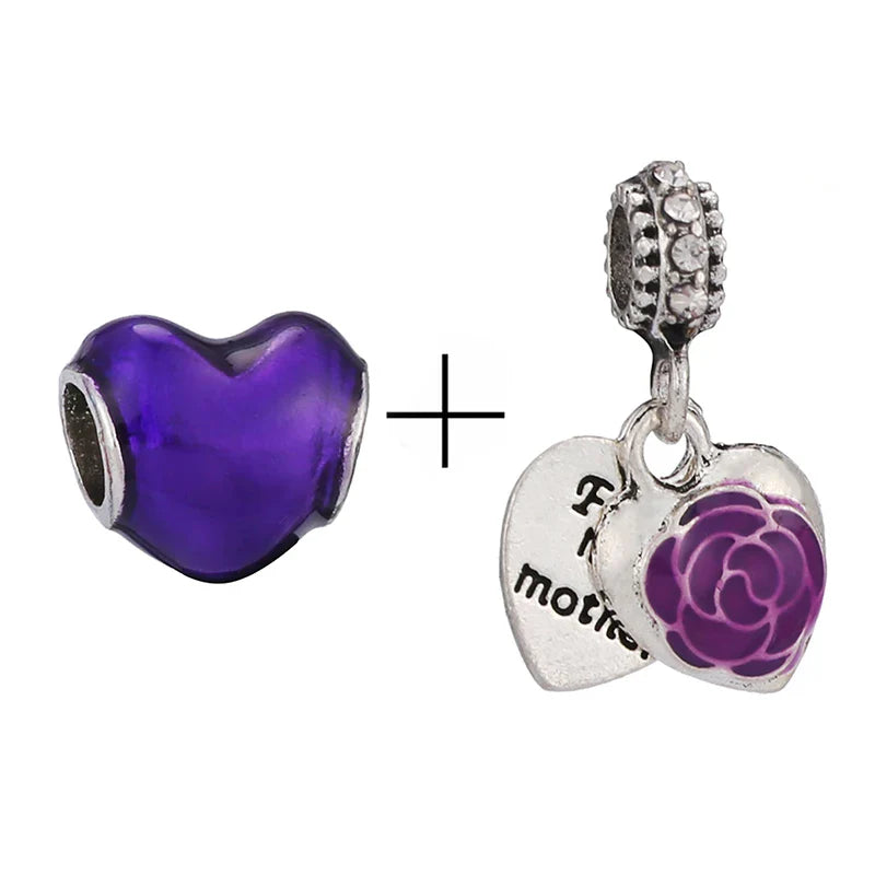 BRACE CODE 2Pcs/Lot Pan Spring New Purple Charm Love Floral Diy Beads Pendant Making Men's Women's Children's Fine Bracelets