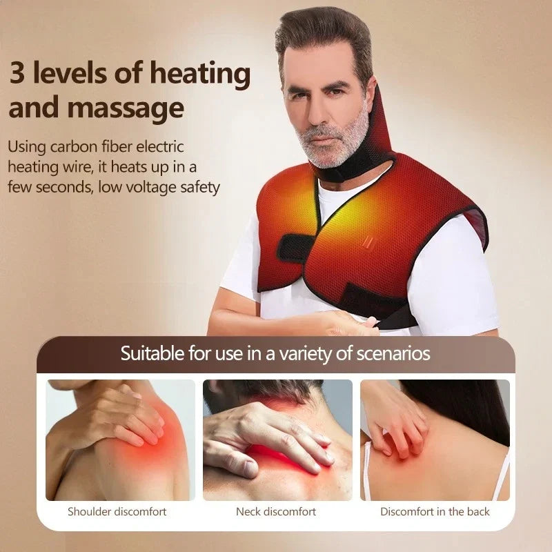 Electric Massage Wrap Neck Shoulder Back Pain Relief Heating Shawl Shoulder Vibration Massager Cold Weather Body Warmer Vest
