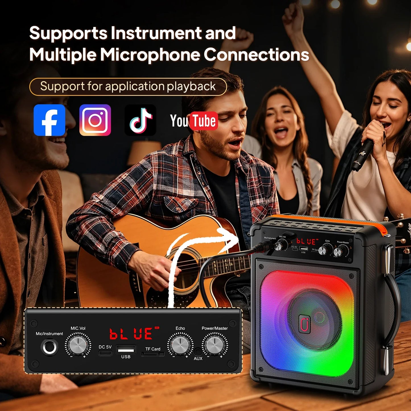 Tx06Karaoke Bluetooth Speaker with Microphone,High-Power Karaoke Outdoor Bass Audio,Karaoke Bluetooth Speaker Music Rhythm Light