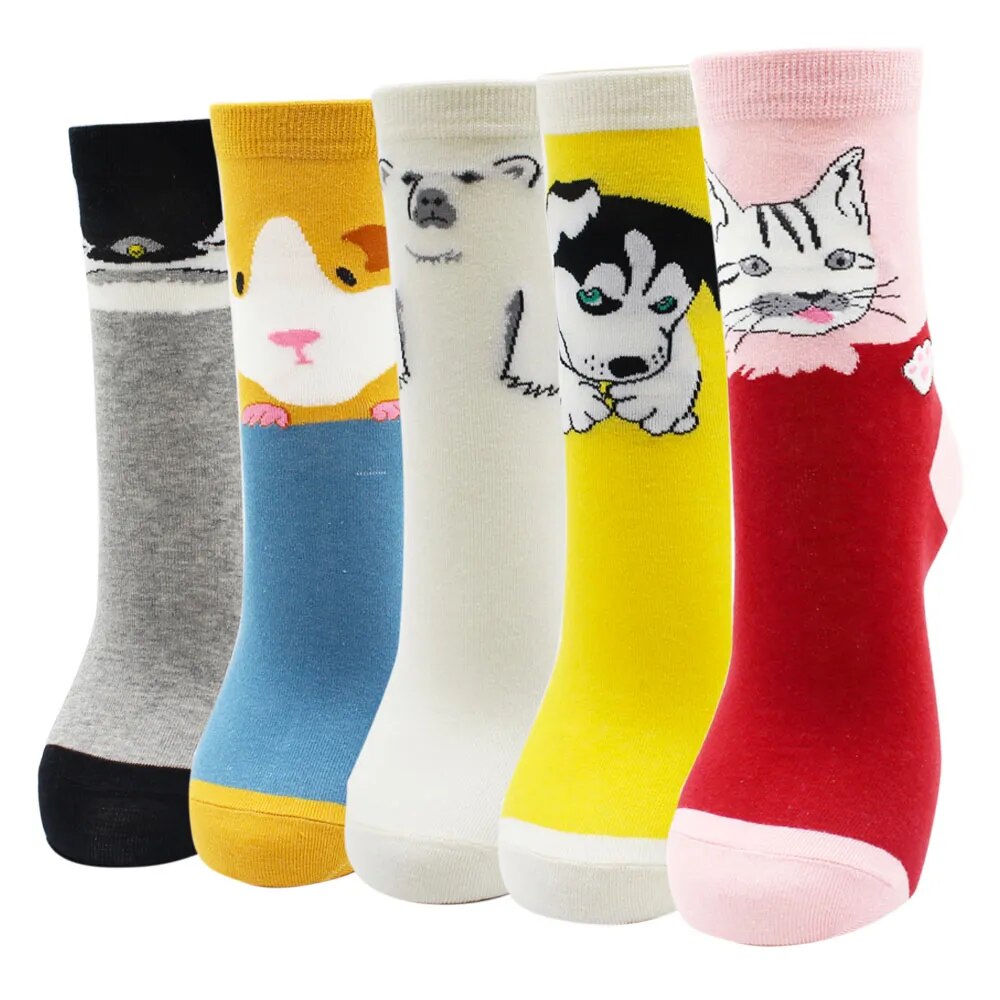 5 Pairs Fashion Colorful Kawaii Cute Cartoon Cotton Women Socks Harajuku Korean Halloween Cat Dog Owl Duck Fox Girl Socks