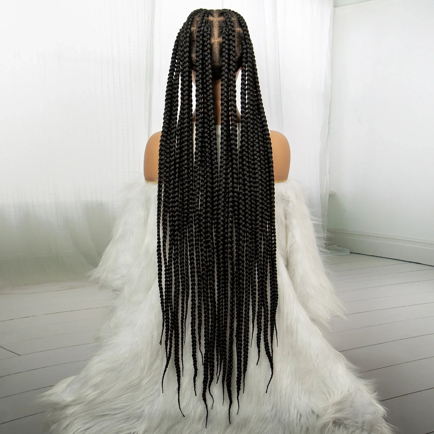Full Lace Braided Wigs, Knotless Box Braids, for Black Women 34 inches  Long Black