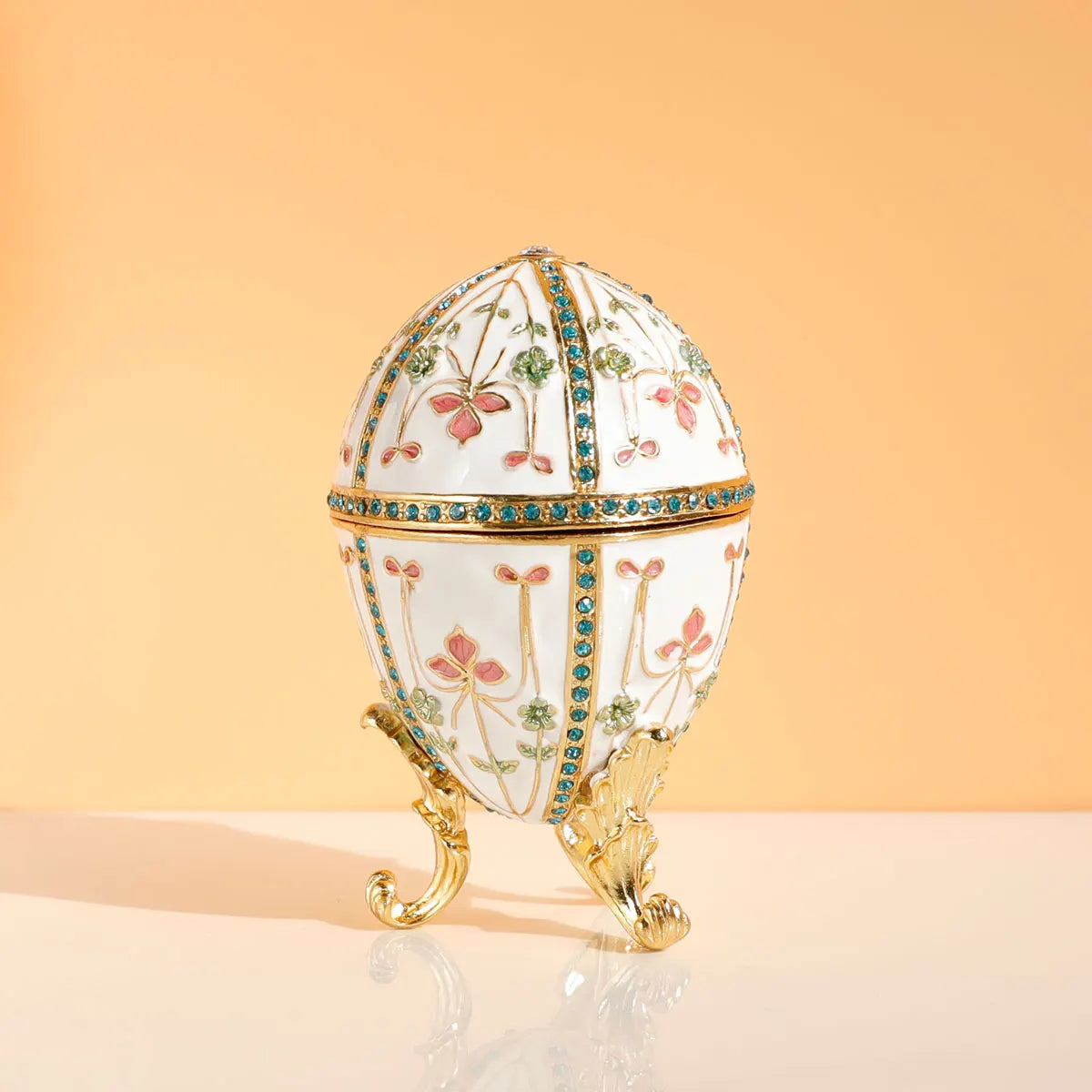 Faberge Egg Style Hand Painted Decorative Trinket Box with Hinged, Classic Ornaments Home Decor, Unique Easter Day Gift