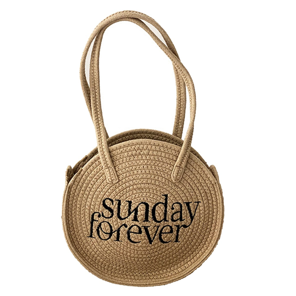 Straw Bag Women Hand-Woven Handbag Moon Shape Lace Bow Rattan Bag Big Capacity Casual Beach Shoulder Crossbody Bag