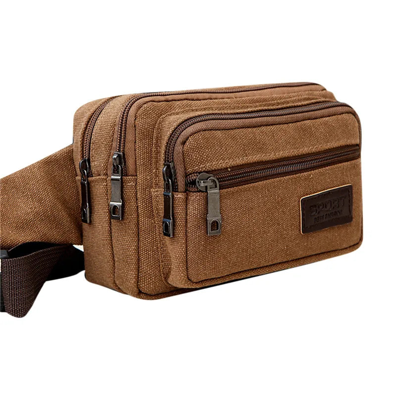 New 4-Zipper Pocket Men Waist Bag  Durable Hiking Belt.