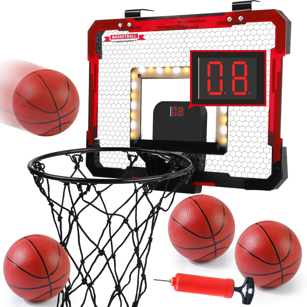 MQUDUO Door Mounted Mini Basketball Hoop Set with 3 Balls, Padded Backboard and Foldable Rim for Dorm Room Basketball Challenge