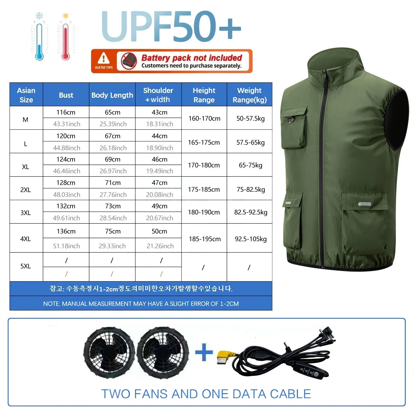 Summer Cooling 2-4 Fan Holes Fan Workwear, Unisex Short Sleeve, Outdoor Sun Protection & Cooling Vest with Built-in Fans