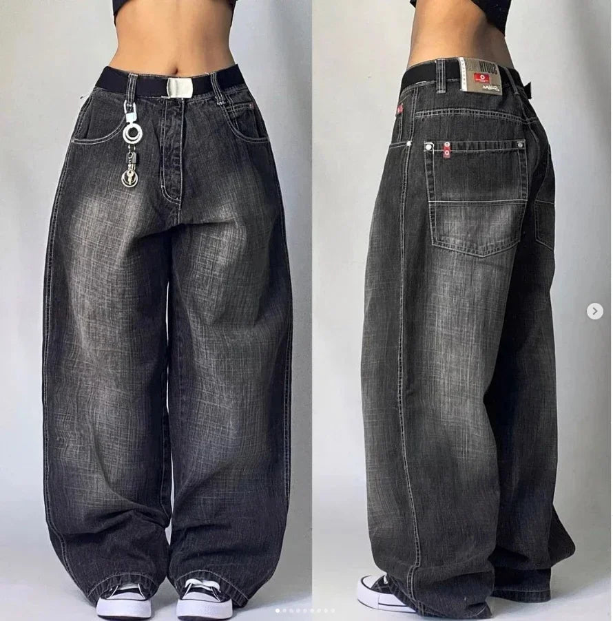 Street Y2K New Fashion Straight Loose Jeans Women Harajuku Casual Joker Low Waist Slim Mopping Wide-leg Pants Couple Punk Jeans