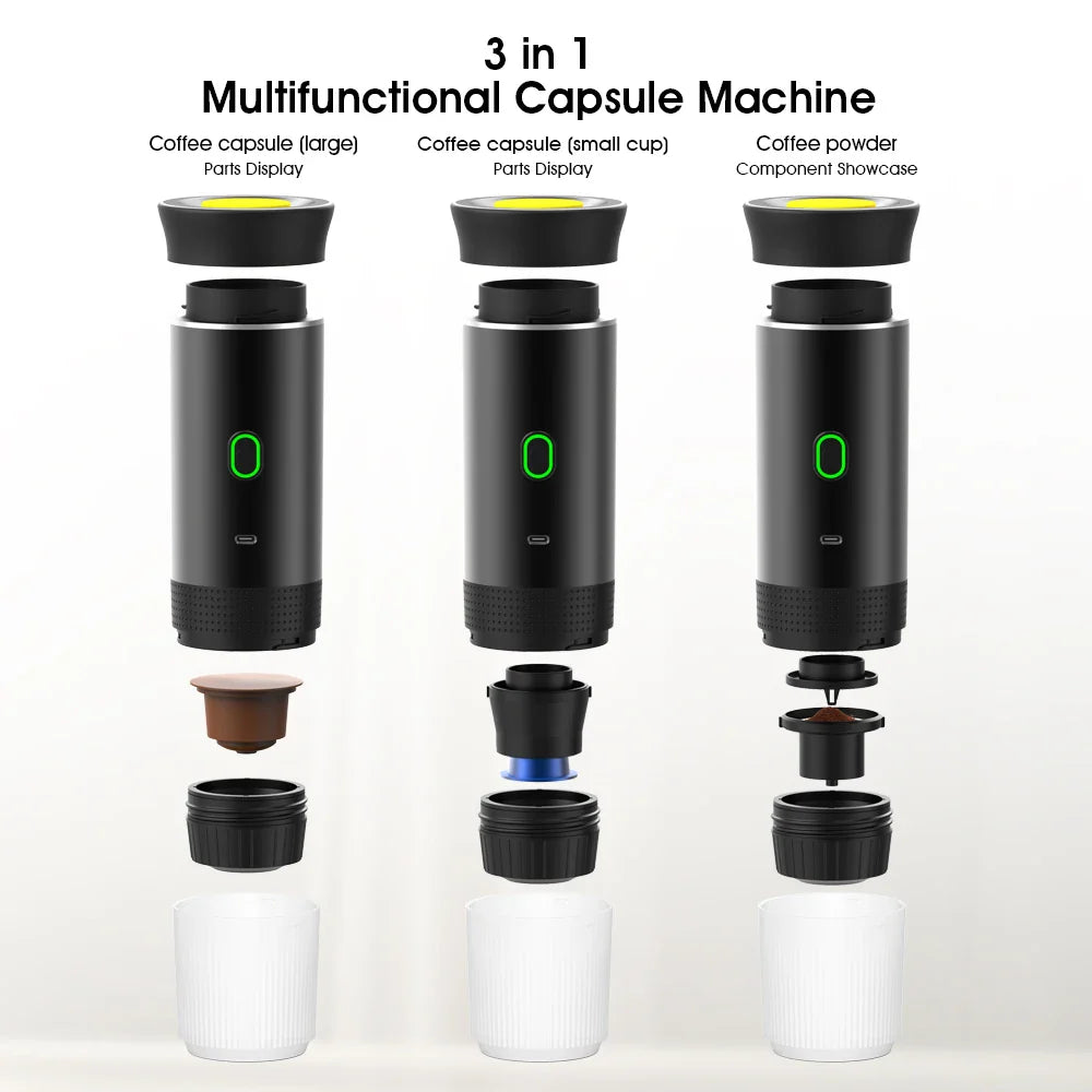 3-in-1 Portable Electric Coffee Maker 20Bar Espresso Machine, Capsule&Powder Compatible for Camping/Office/Travel with Fast Heat