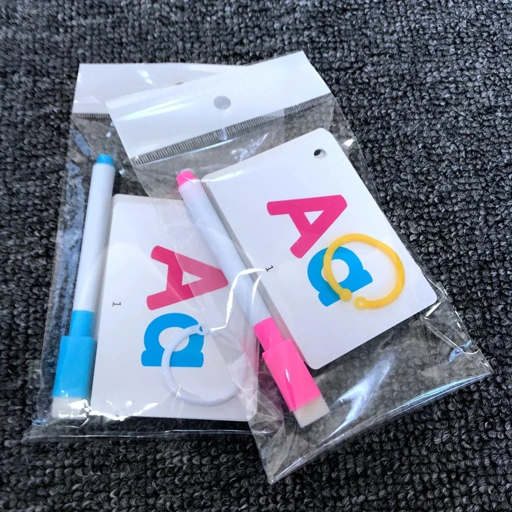 Wipe-able Alphabet Fun Cards Toy, Early Learning Educational Uppercase Lowercase Letters Gift For Kids, Spelling Animal Cartoon
