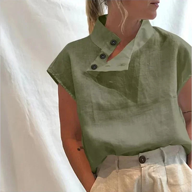 Women Short Sleeve Blusas 2024 Summer Cotton Linen Shirts Fashion Oversized Blouses Casual Loose Camisas Solid Tunic Tops 18898