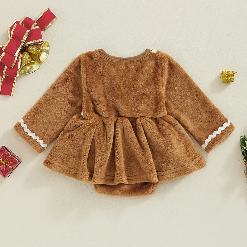 Baby Girl Christmas Romper Dress Long Sleeve Gingerbread Jumpsuits for Newborn Infant Fashion Xmas Clothes