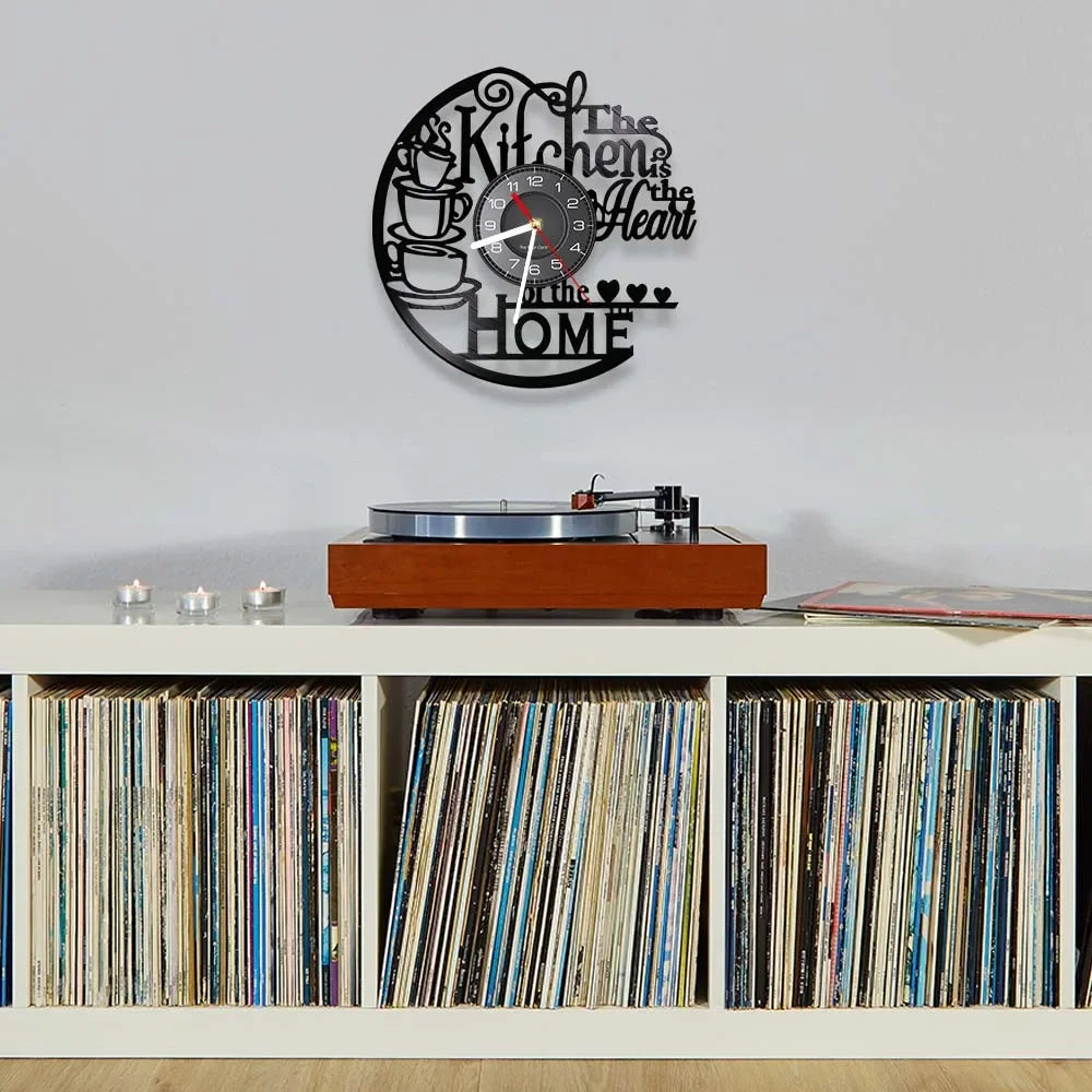 The Kitchen The Heart Of The Home Inspired Vinyl Record Clock, Modern Design Wall Decor Noiseless.