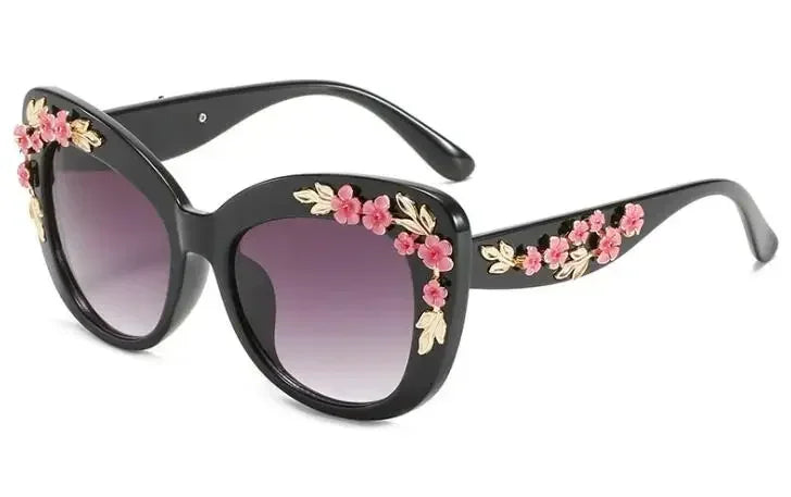 Retro Cat Eyes Sunglasses  Flower Cat Eyes Sunglasses UV400 Butterfly Eyes Broken Plastic Gradient Men's and Women's Sunglasses