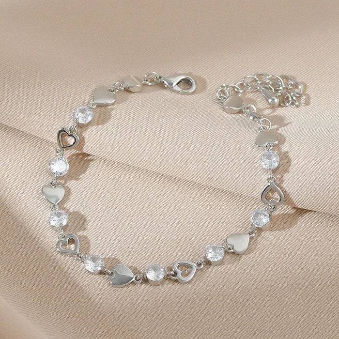 925 Silver Plated Cubic Zirconia Four Leaf Clover Bracelet for Women