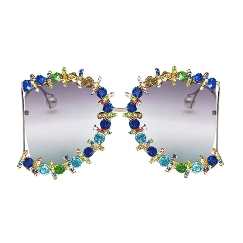 Alloy Oversized Cooling Pearl Sun Glasses Women UV400 2022 Flower Crystal Hip Hop Steampunk Queen Sunglasses  Luxury Brand