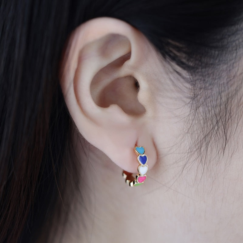 Heart Earrings For Women Girl Stainless Steel Enamel Multicolor Geometric Hoop Earring Sweet Accessory Jewelry Gift Bijoux Femme