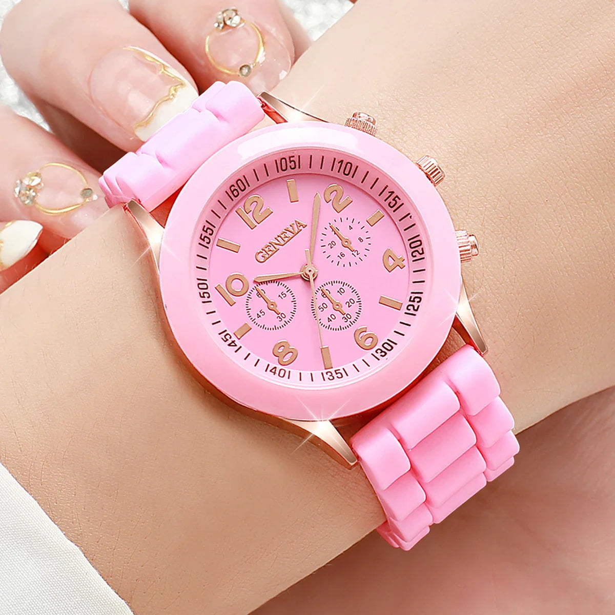 4PCS Women's Watches Fashion SIlicone Band Arabic Dial Quartz Watch Set（Without Box）