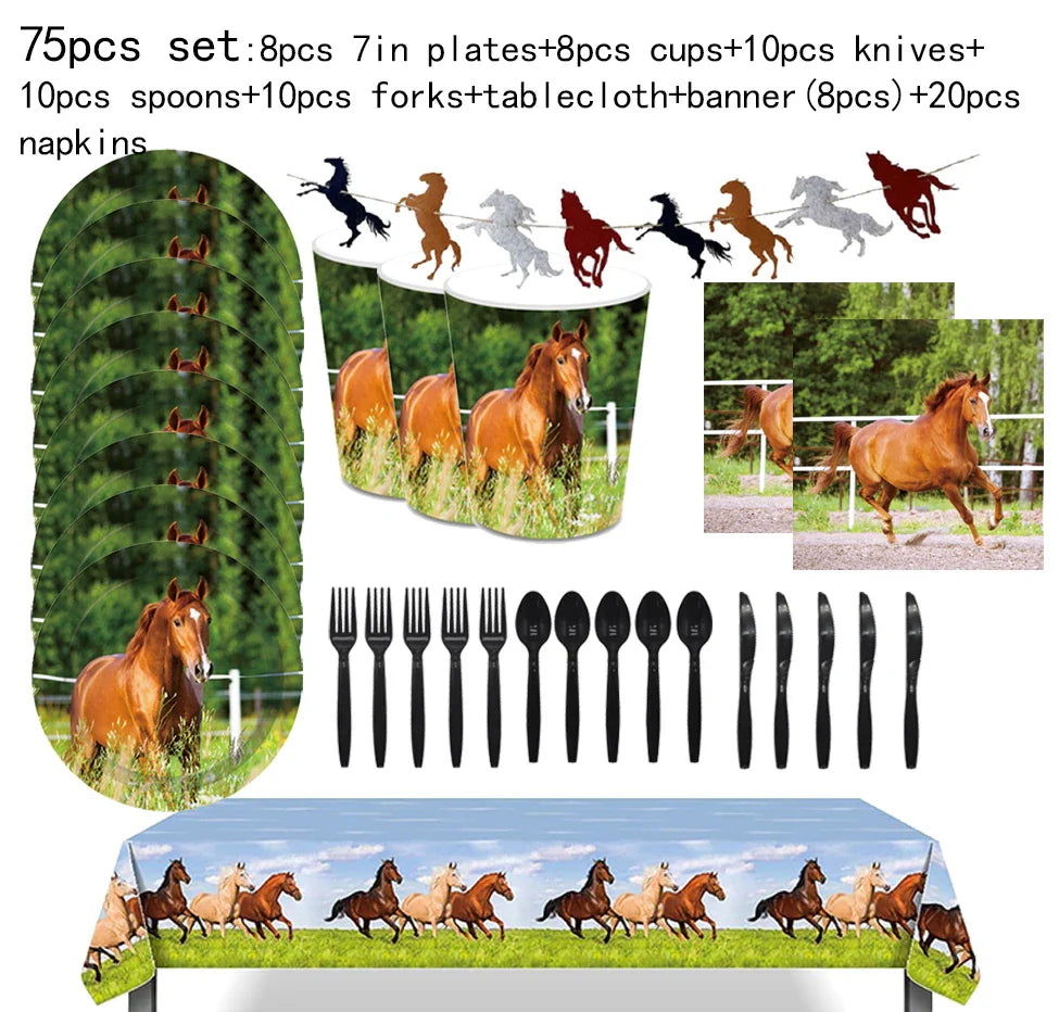 Horse Pony Disposable Party Supplies Plates Cups Napkins Cake