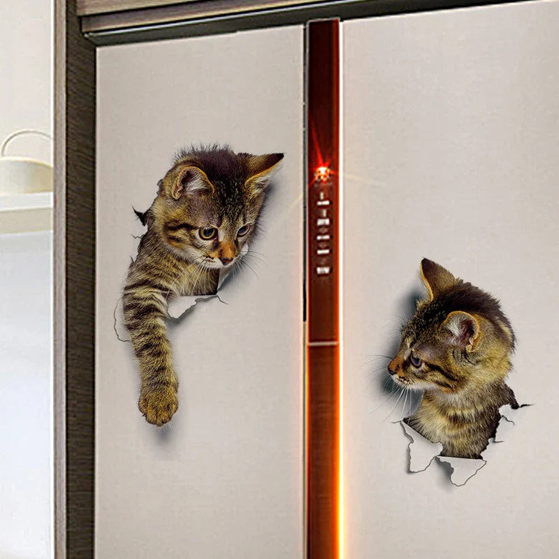Cute Cute Cat 3D Cracked Wall Sticker Family Stickers Window Room Decorations Bathroom Home Decor