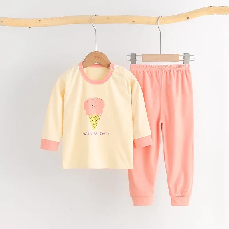 Autumn Winter Children Sets Long Sleeve Cartoon Children Clothing Boys Girls Underwear Sleepwear Round Neck Kids Clothes