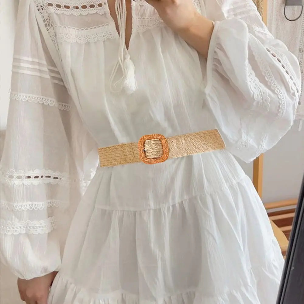 Fashion Wide Waistband Female Waist Belt Bohemian Braided Belts for Women Summer Patchwork Straw Woven Belt