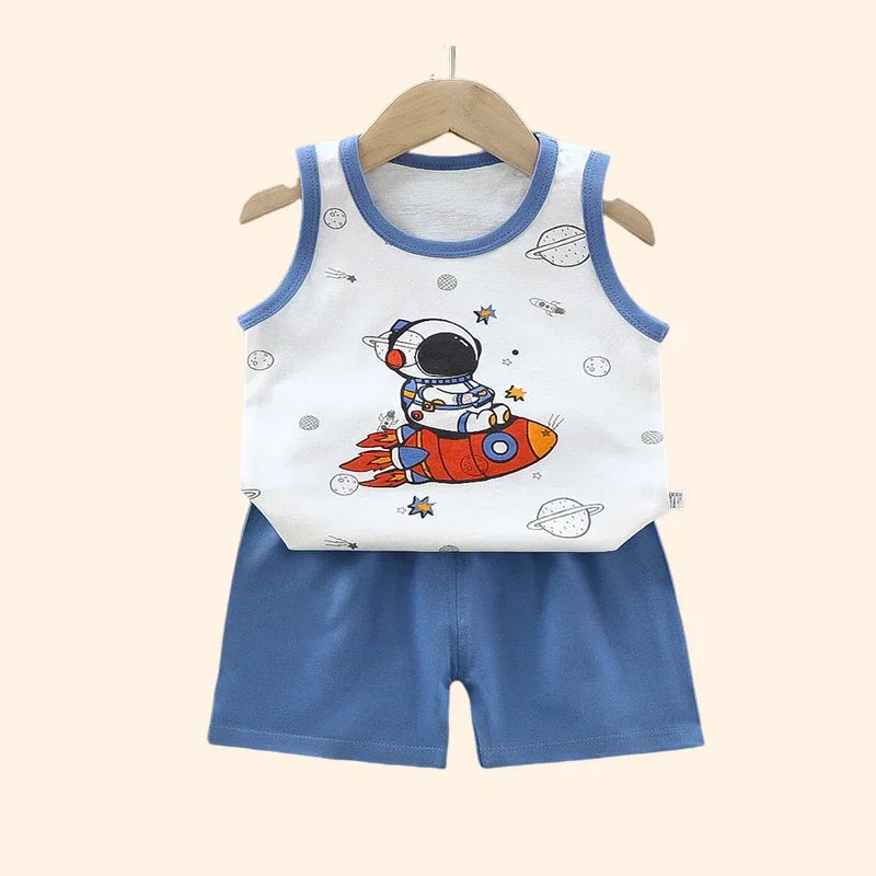 Children Sets Kids Clothes Boys Girls Summer Children's Clothing baby Cotton Sleeveless Set