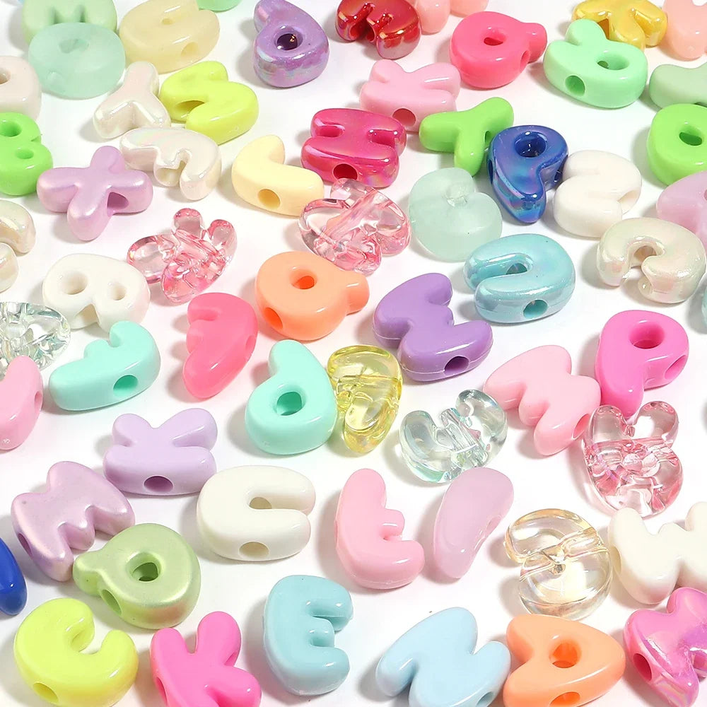 20-30pcs/lot Big Hole Cartoon English Letters Acrylic Beads Colored