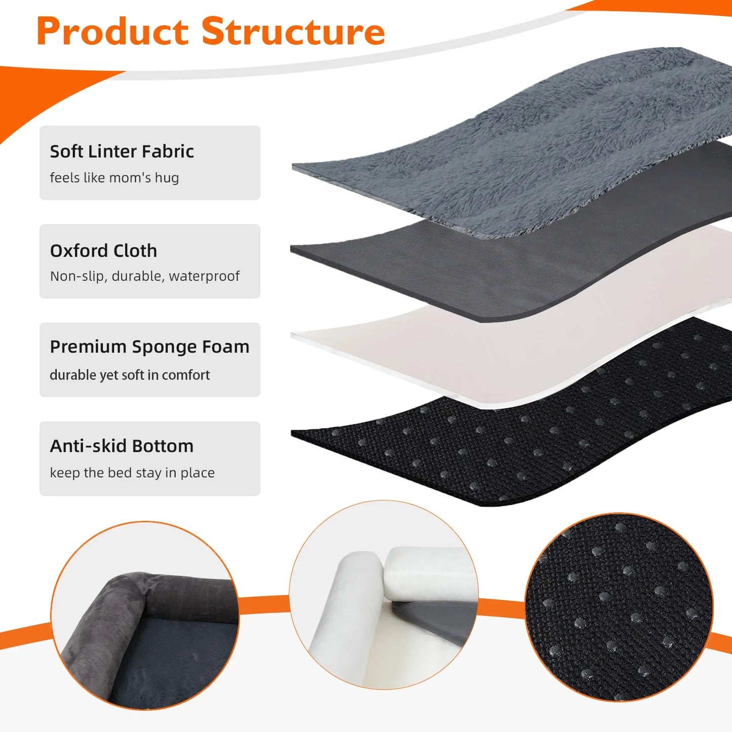Extra Large Cozy Sofa-type Dog Bed Sponge Foam Base Pet Crate Bed Couch Bedding with Bolster, Waterproof Cover