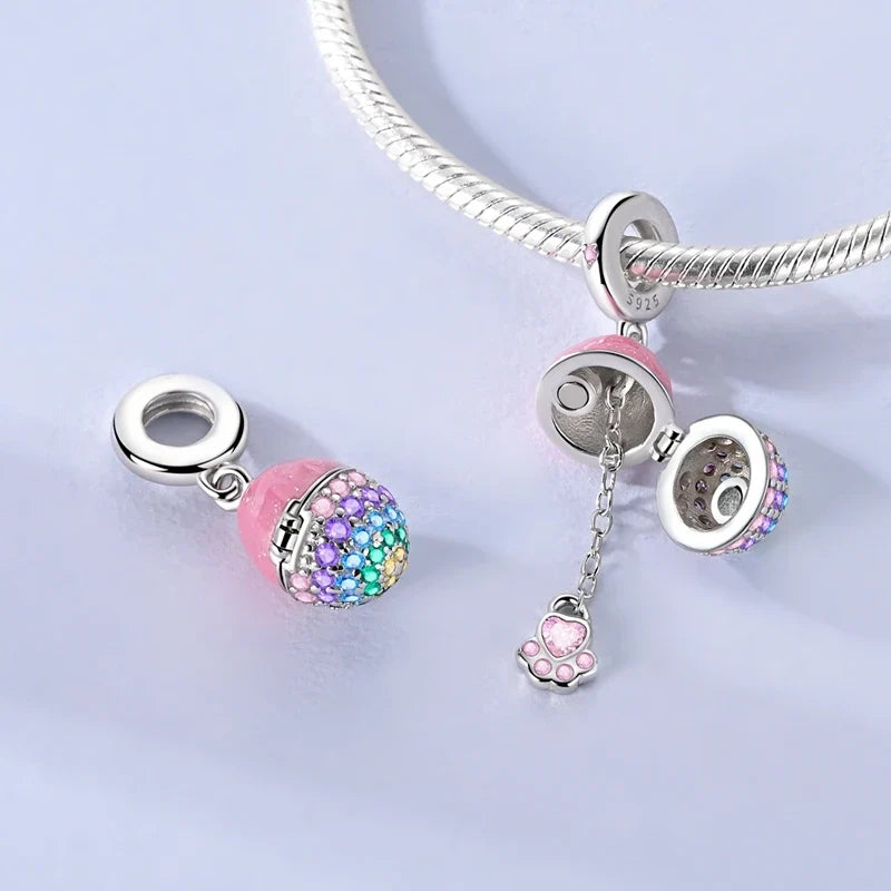 925 Sterling Silver Can Be Opened Pandant Easter Egg Charms Beads Fit