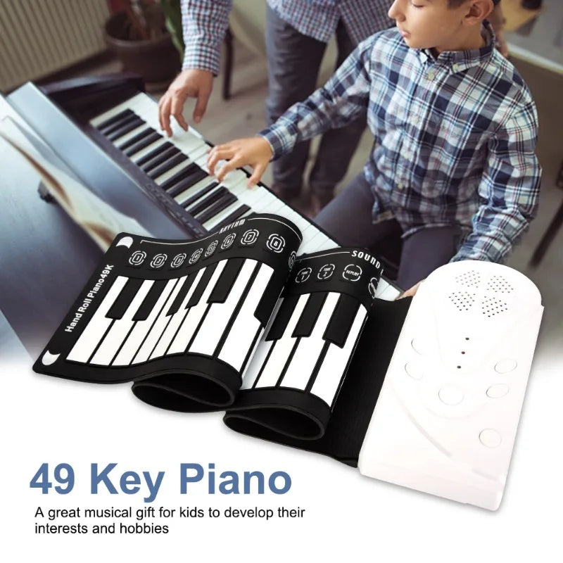 Portable 49-Key Hand Roll Portable Piano Flexible Silicone Roll Up Folding Electronic Keyboard Best Christmas Gift for Kids