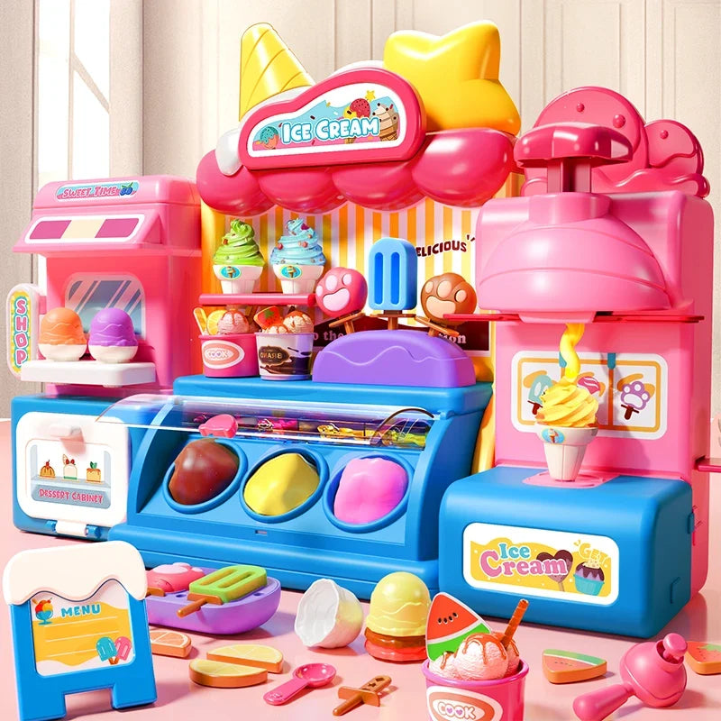 Children Ice Cream Toy for Girl Play Dough Color Machine With Music and Light Boy Toy Food Fake Kids Supermarket 3 Years Gifts
