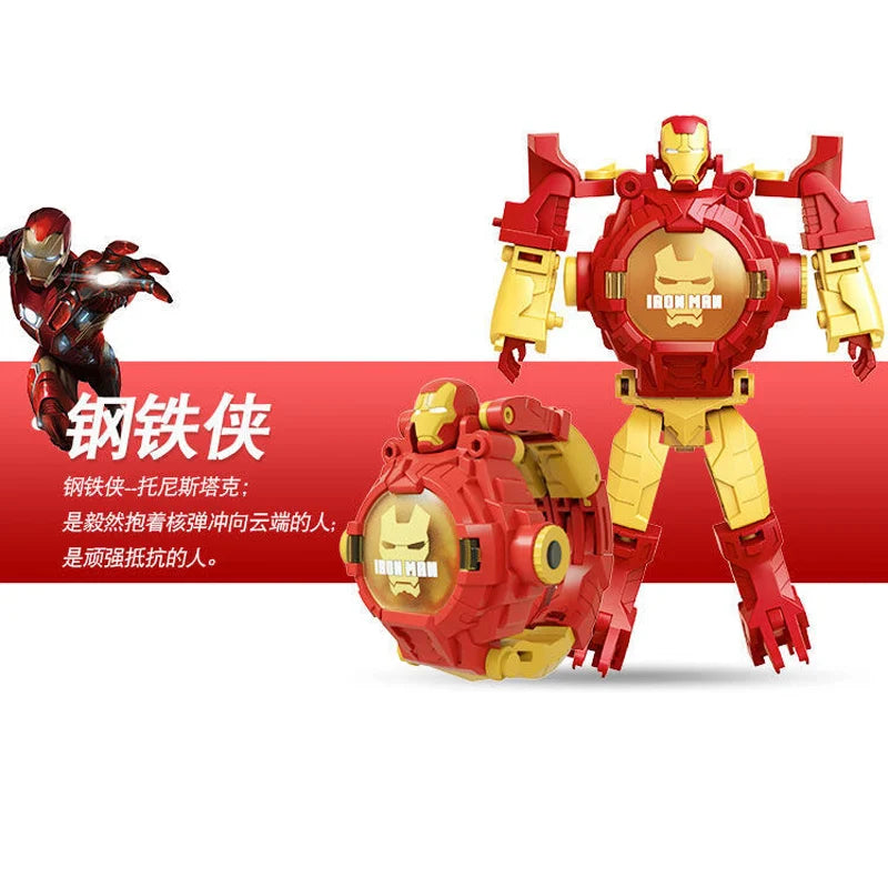 Children Watches Spiderman 24 Projection Patterns Toys for Boy Deformation Robot Projection Electronic Clock Kids Christmas Gift